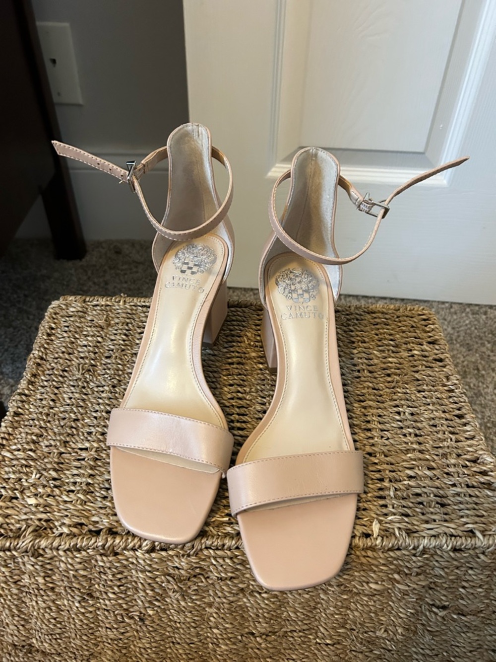 Vince Camuto Blush Nude Ankle-Strap Block Heel Sandals